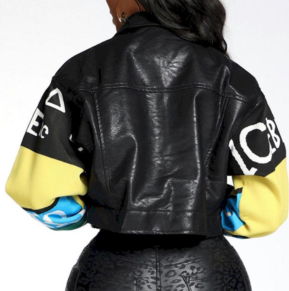 Customized Graffiti Printed Pu Leather Jacket