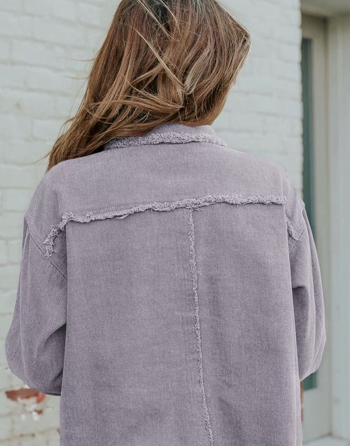 Load image into Gallery viewer, Distressed Flap Pockets Frayed Hemline Denim Jacket
