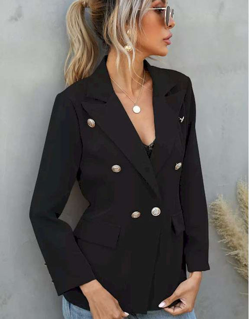 Load image into Gallery viewer, Double Breasted Lapel Long Sleeve Blazer
