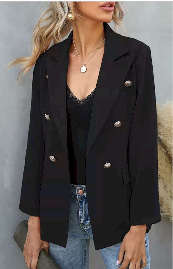 Double Breasted Lapel Long Sleeve Blazer