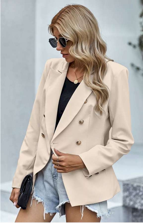 Double Breasted Long Sleeve Novelty Button Blazer