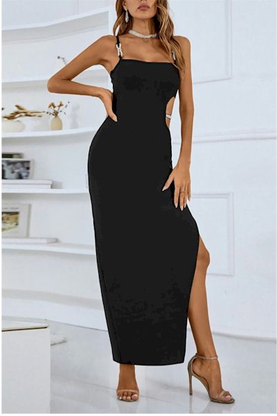 Load image into Gallery viewer, Elegant  Rhinestone Bow Tie  High Slit Luxurious Sexy Evening Dress
