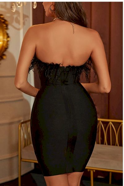 Feathery Sleeveless Backless Bodycon Sexy Mini Prom Dress