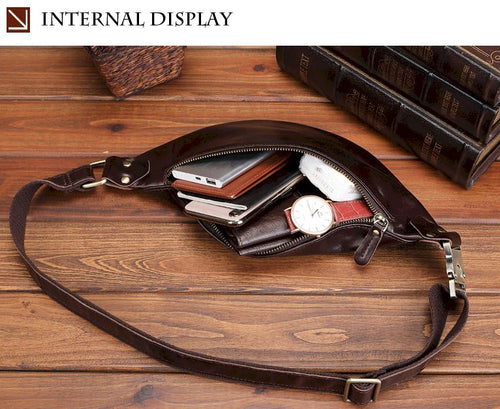 Load image into Gallery viewer, Genuine Crazy Horse Leather Men&#39;s Travel Fanny Pack
