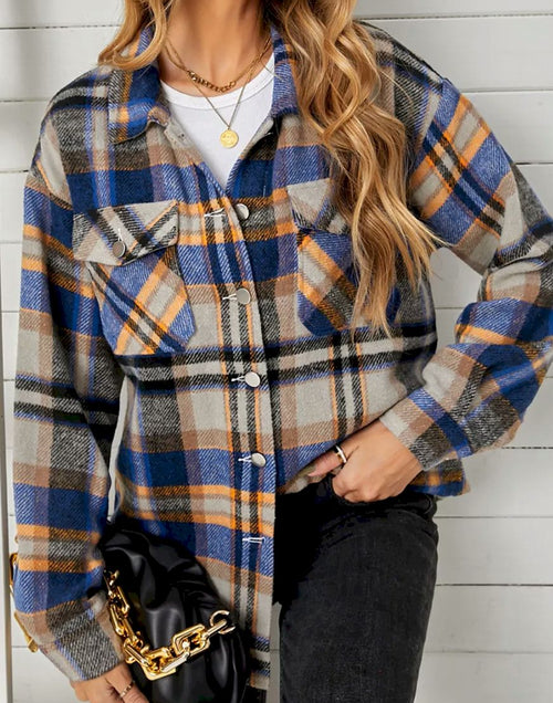 Load image into Gallery viewer, Geometric Plaid Print Pocketed Shirt
