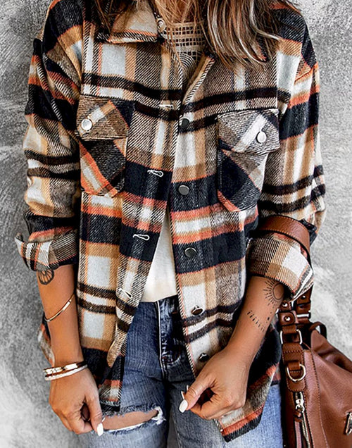 Load image into Gallery viewer, Geometric Plaid Print Pocketed Shirt
