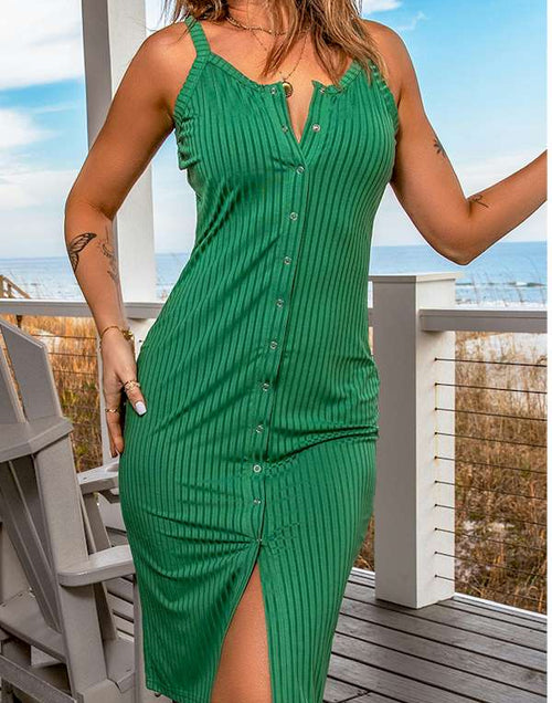 Load image into Gallery viewer, Chic Ribbed Sleeveless Bodycon Midi Dress
