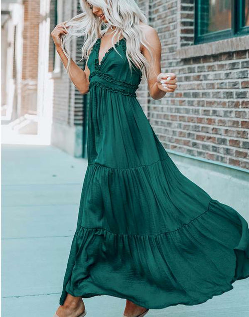 Load image into Gallery viewer, CrissCross Back Sleeveless Tiered Maxi Dress
