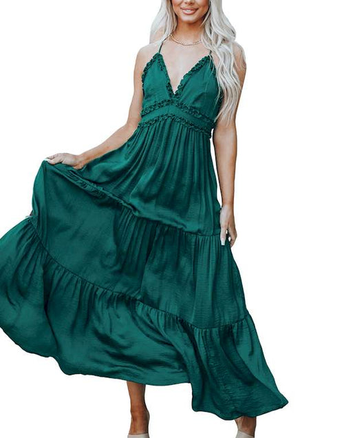 Load image into Gallery viewer, CrissCross Back Sleeveless Tiered Maxi Dress
