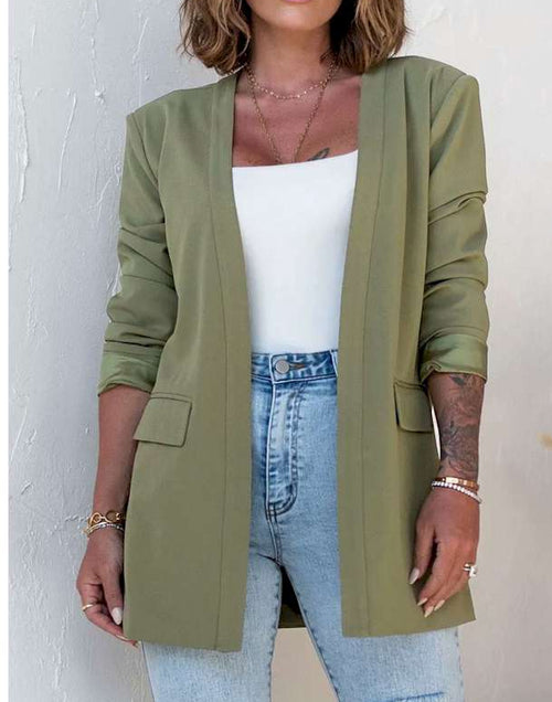 Load image into Gallery viewer, Green Open Front Flap Detail Blazer
