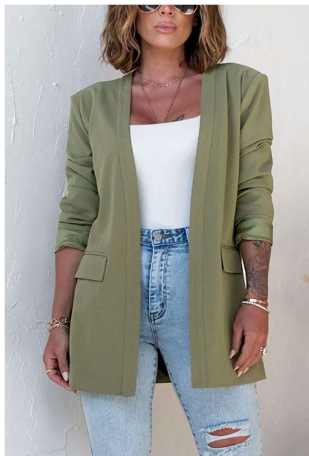 Green Open Front Flap Detail Blazer