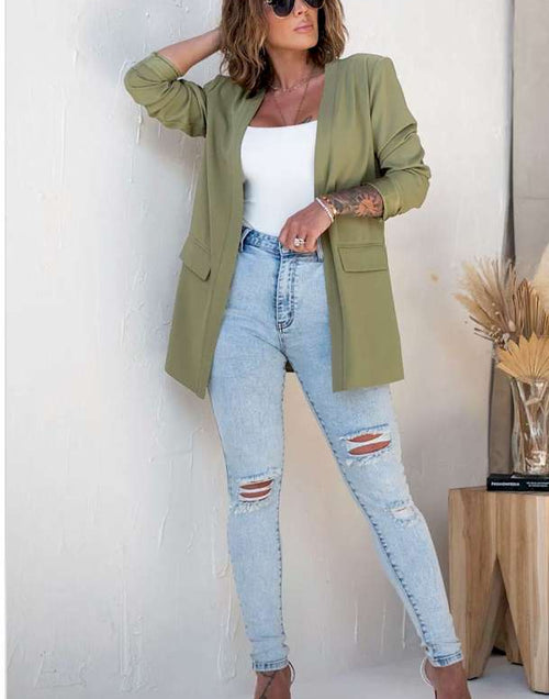 Load image into Gallery viewer, Green Open Front Flap Detail Blazer
