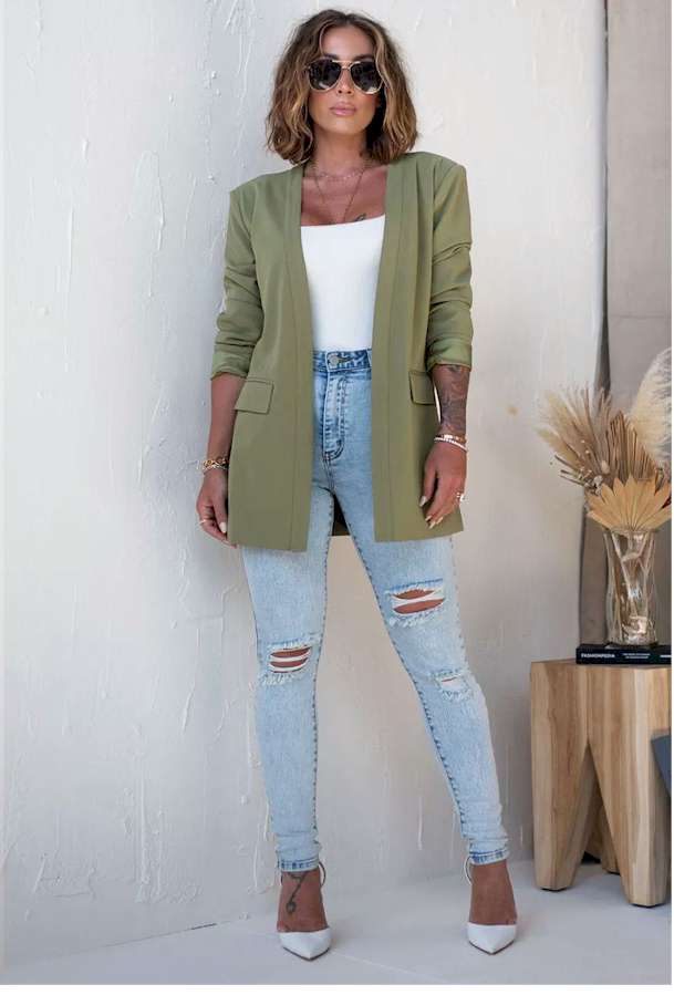 Green Open Front Flap Detail Blazer