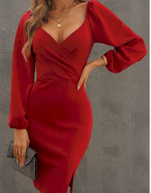 Load image into Gallery viewer, Wrapped Bubble Sleeve Bodycon Mini Dress
