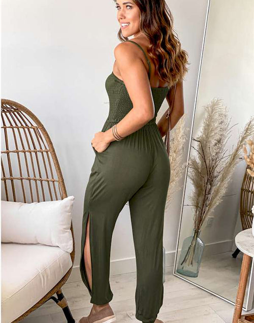 Load image into Gallery viewer, Look Fabulous in this Smocked Jogger Jumpsuit.
