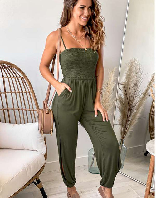 Load image into Gallery viewer, Look Fabulous in this Smocked Jogger Jumpsuit.
