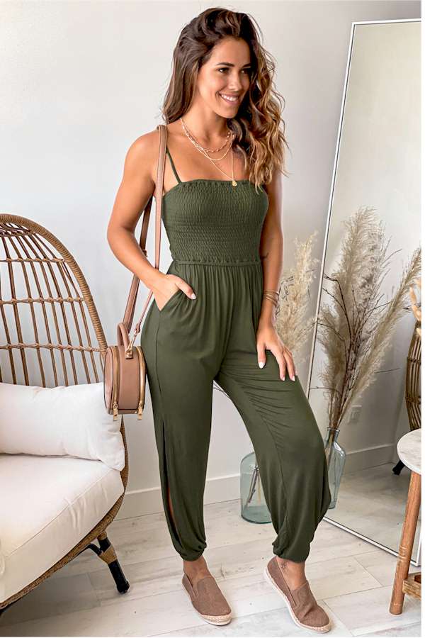 Look Fabulous in this Smocked Jogger Jumpsuit.