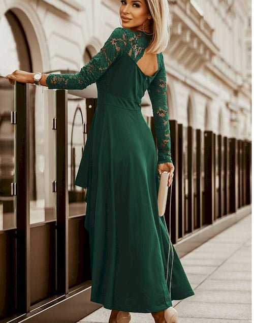 Load image into Gallery viewer, Elegant and Chic Long Sleeve LaceTriangle Slit Evening Dress
