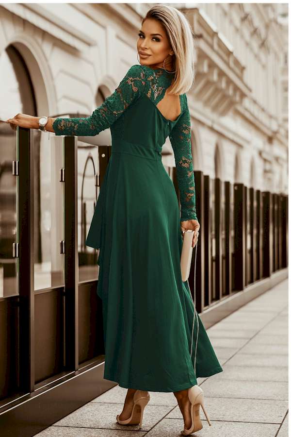 Elegant and Chic Long Sleeve LaceTriangle Slit Evening Dress