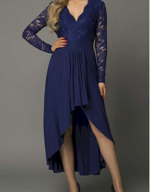 Load image into Gallery viewer, Elegant and Chic Long Sleeve LaceTriangle Slit Evening Dress
