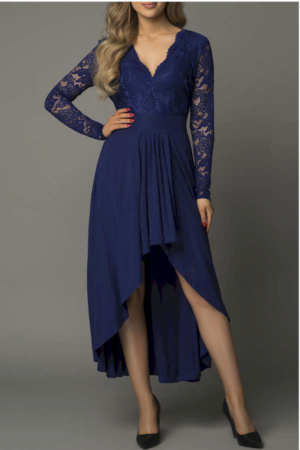 Elegant and Chic Long Sleeve LaceTriangle Slit Evening Dress