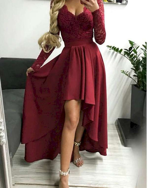 Load image into Gallery viewer, Elegant and Chic Long Sleeve LaceTriangle Slit Evening Dress
