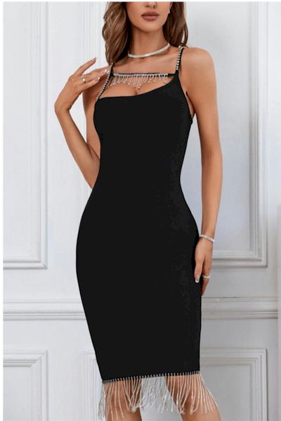 High Stretch One Shoulder Rhinestone Luxurious Mini Dress