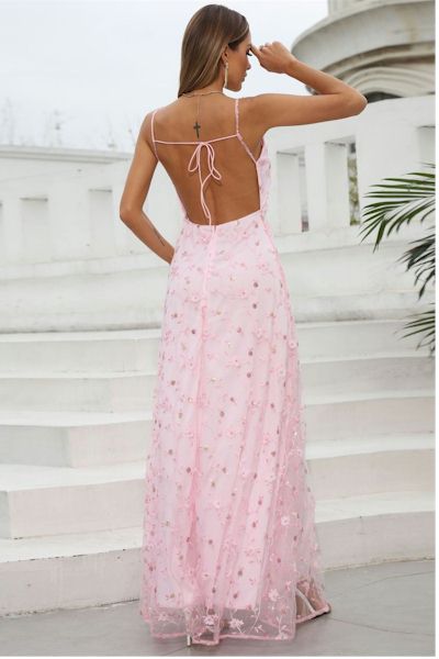 Lace Spliced Backless Sling Elegant Evening Gown     Sizes S to 3XL