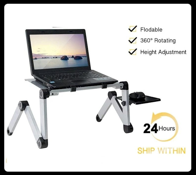 Adjustable Aluminum Laptop  Ergonomic Portable Desk With Mouse Pad