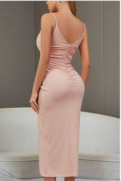 Micro Elastic Sling Backless Split Luxurious Midi Dress