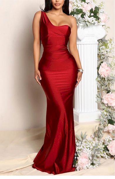 Edgy Glamour Redefined: Bold One-Shoulder Evening Gown - Sizes S - 2XL