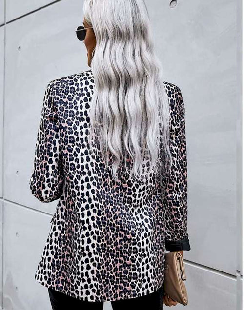 Load image into Gallery viewer, Open Front Long Sleeve Leopard Blazer Suit
