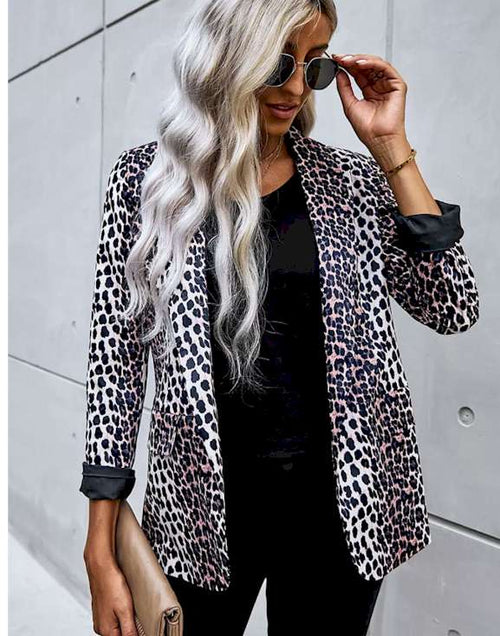 Load image into Gallery viewer, Open Front Long Sleeve Leopard Blazer Suit
