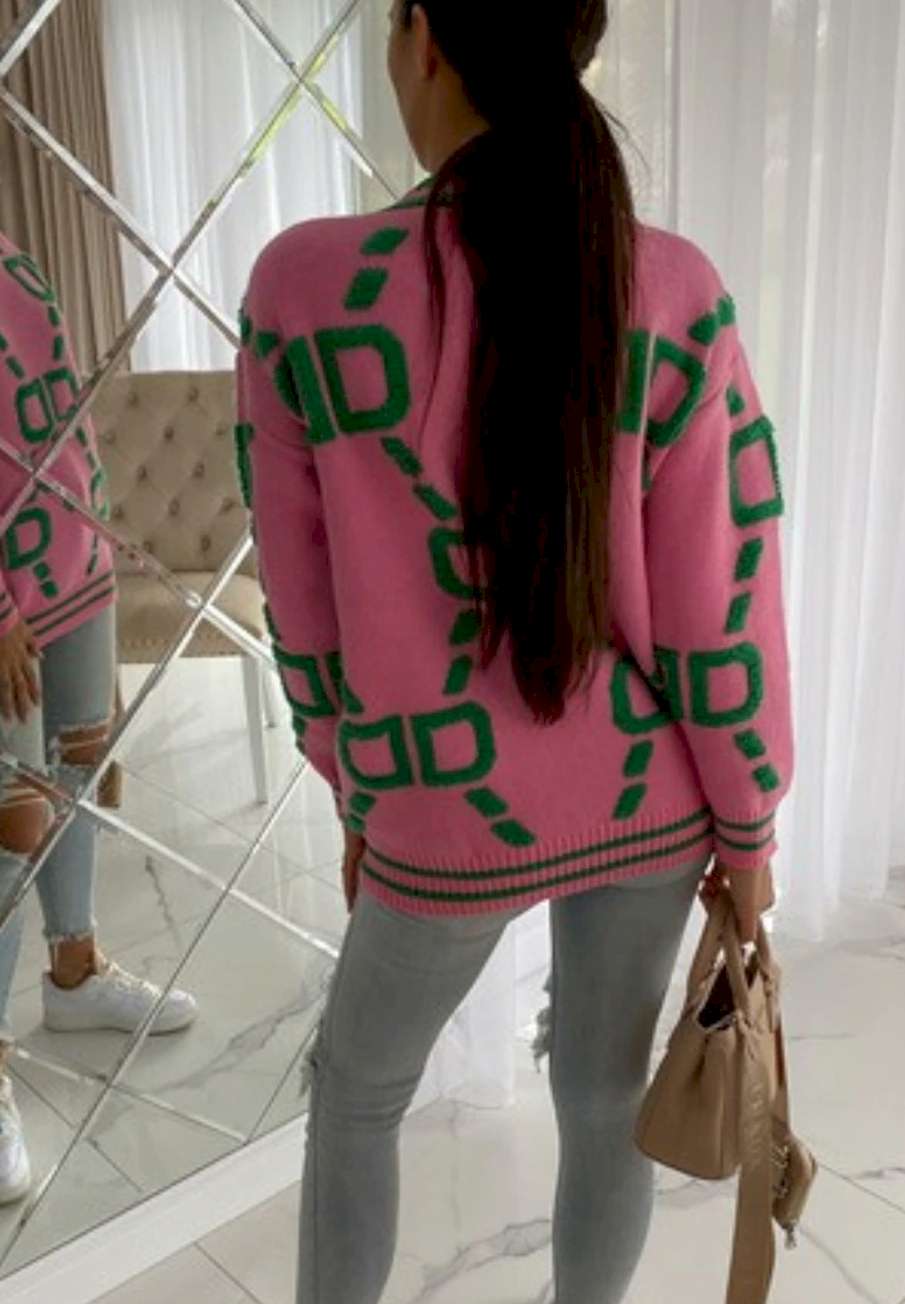 Pullover Loose Oversized Women AKA Pink and Green Cardigan Sweater