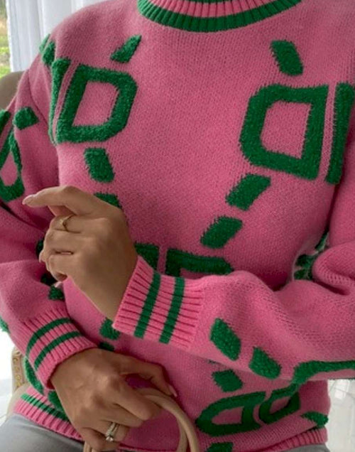 Load image into Gallery viewer, Pullover Loose Oversized Women AKA Pink and Green Cardigan Sweater
