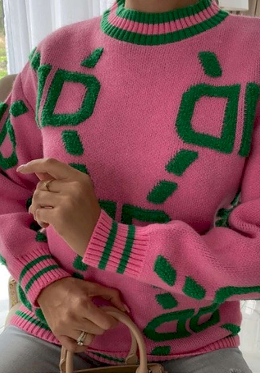 Pullover Loose Oversized Women AKA Pink and Green Cardigan Sweater