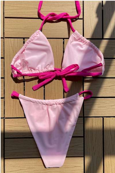 Pink Padded Halter-Neck Tied Sexy Classic Bikini Set