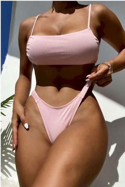 Pink Padded Backless Sling Sexy Bikini