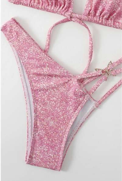 Padded Halter Bikini with Metallic Butterfly Shaped Buckle