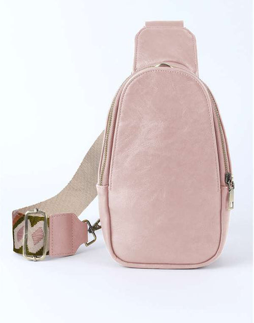 Load image into Gallery viewer, Pink Faux Leather Zipped Crossbody Chest Bag
