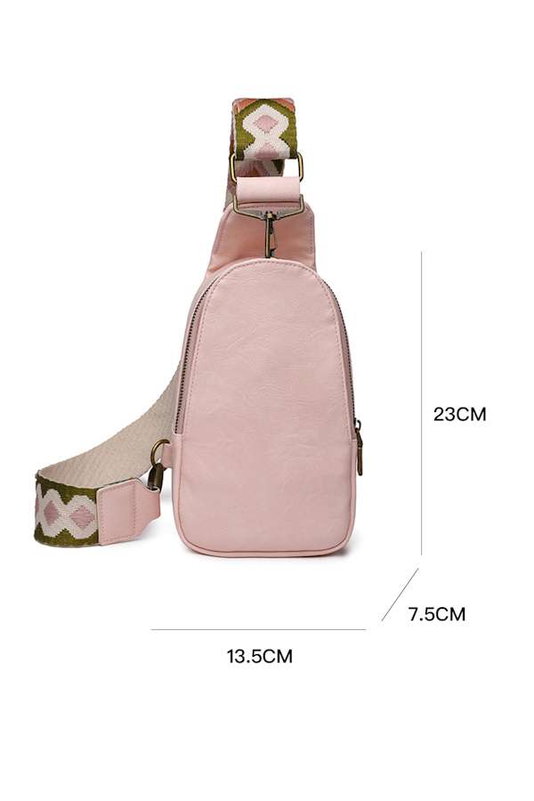 Pink Faux Leather Zipped Crossbody Chest Bag