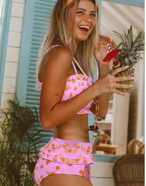 Load image into Gallery viewer, Pink Floral Print Crop Top Bikini Set
