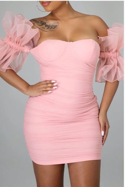 Load image into Gallery viewer, Flirty and Fabulous: Steal the Spotlight in our Pink Sexy Off-Shoulder Mini Dress!
