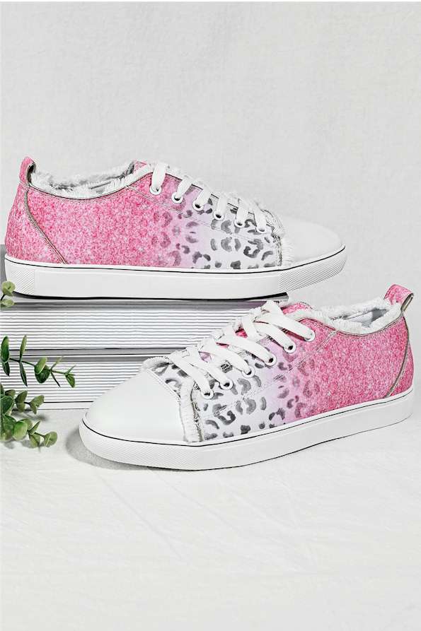 Pink Ombre Leopard Print Casual Canvas Shoes