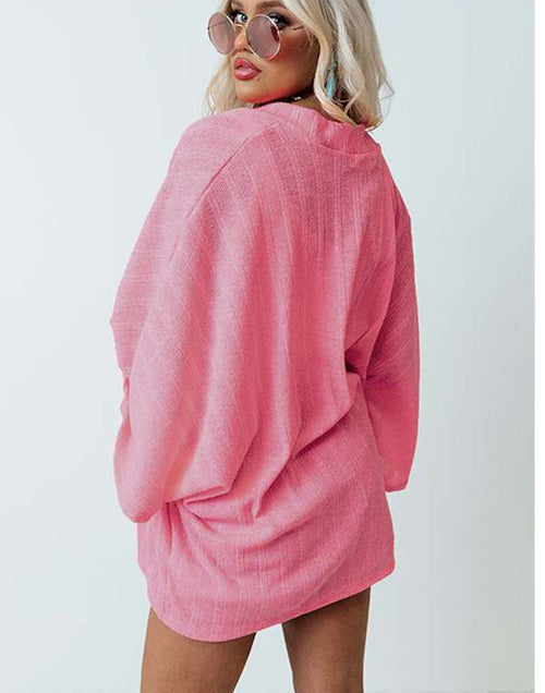 Load image into Gallery viewer, Pink Open Front Kimono Sleeves Knit Cardigan
