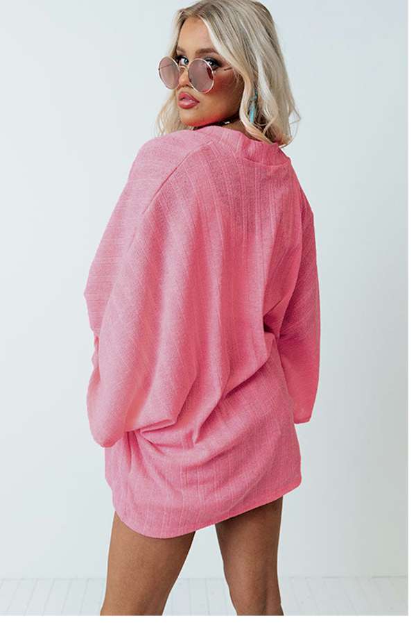 Pink Open Front Kimono Sleeves Knit Cardigan