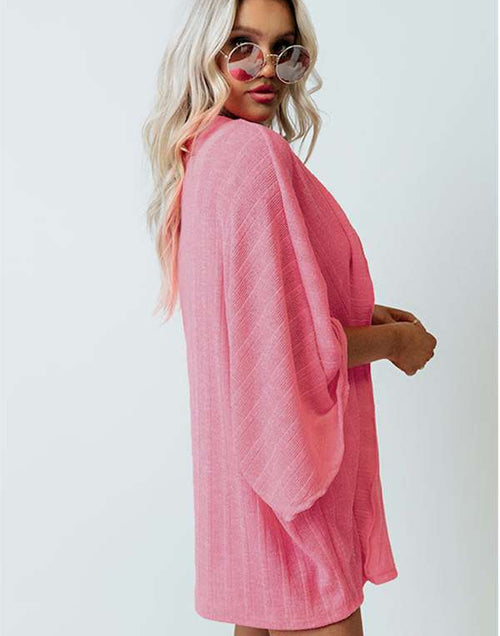 Load image into Gallery viewer, Pink Open Front Kimono Sleeves Knit Cardigan
