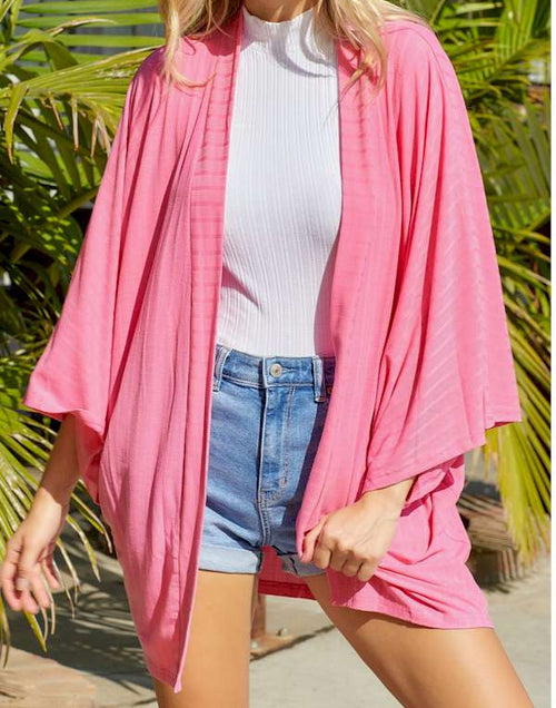 Load image into Gallery viewer, Pink Open Front Kimono Sleeves Knit Cardigan
