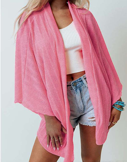 Load image into Gallery viewer, Pink Open Front Kimono Sleeves Knit Cardigan
