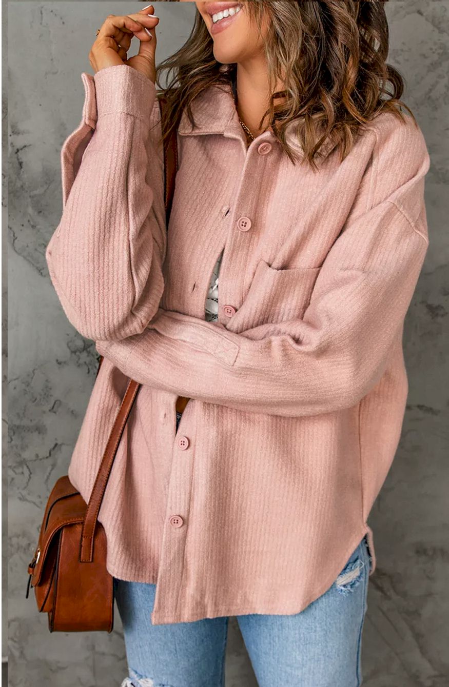 Pink Rib Textured Fleece Shacket